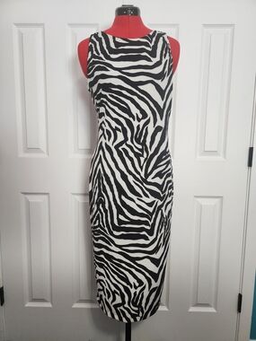 White House Black Market Black and White Zebra Print Midi Dress